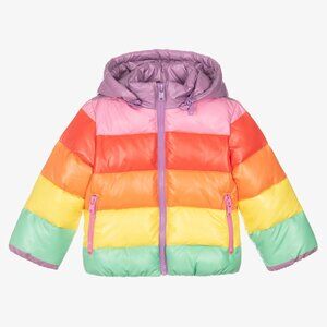 Stella McCartney kids girls rainbow hooded Puffer Jacket size 12 years